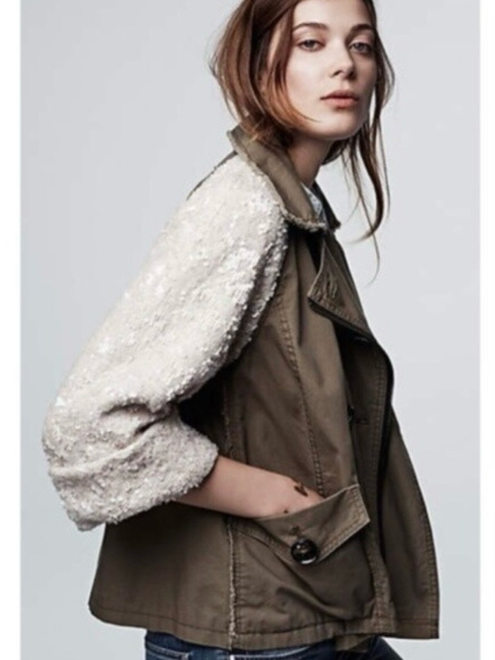 Anthropology HEI HEI Sequin Sleeve Military Coat